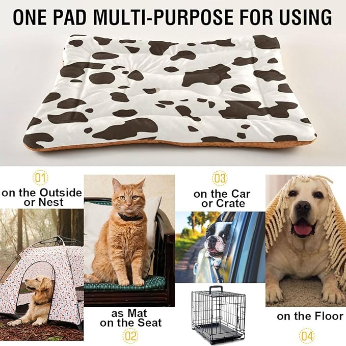 Cow Leopard Dog Bed Mat, Cat Crate Pad Non-Slip Washable Soft Fluffy Pet Kennel Floor Mat for Small, Medium, Large Dogs Cats, 36"x24"