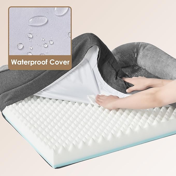 EHEYCIGA Orthopedic Dog Bed for Medium Dog, 35x22x6.5 Inch Memory Foam Dog Couch Bed with Sides, Waterproof Liner & Washable Removable Cover, Bolster Pet Sofa, Grey