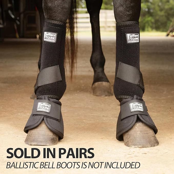 Jeffers Equine Protective Horse Boots 1 Pair Black, Safe Neoprene Leg Guards & Comfortable Fit, Durable Strap Closures, Front & Hind Support, Equestrian Accessories for Travel & Riding - Medium