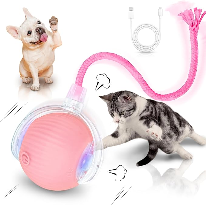 Interactive Cat Toys for Indoor Cats Smart Automatic Ball Rolling for Bored Kitten Pet Upgraded Speedy Moving Chase Dogs Toy Pink