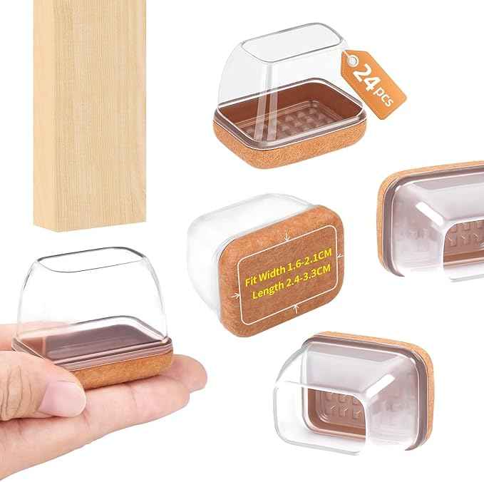 Ezprotekt 24 Pcs Rectangle Clear Felt Chair Leg Floor Protectors Caps