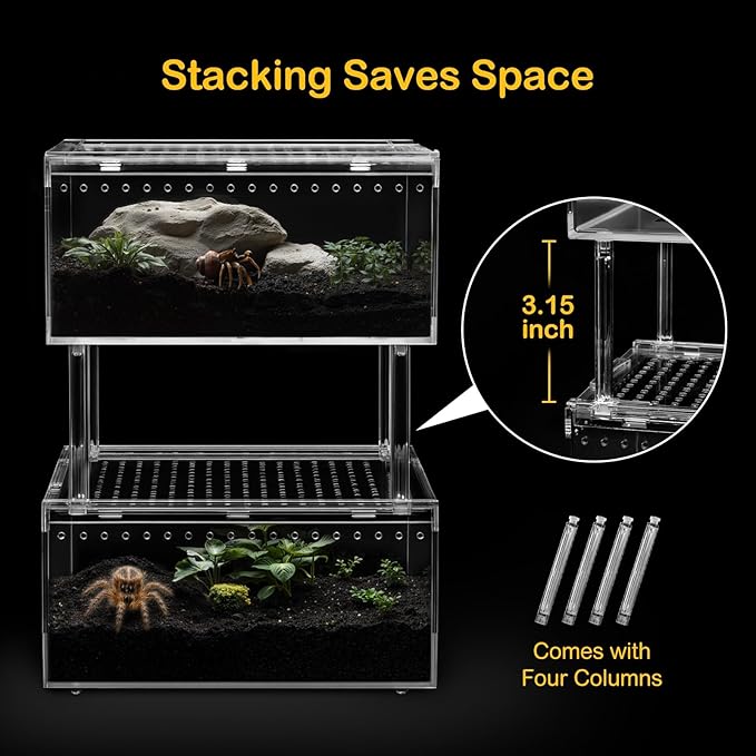 PC Large Reptile Terrarium Starter Kit,Magnetic Jumping Spider Enclosure,Hermit Crab Tank,Arboreal Tarantula Cage for Praying Mantis,Frog Vivarium,Lizard Container,Insect Housing,Gecko Habitat