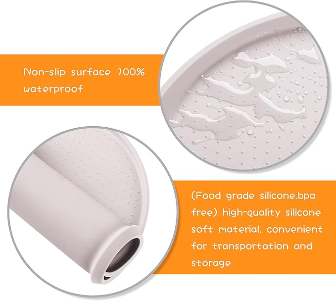 100% Waterproof 0.5" Raised Edge BPA Free Silicone Dog Food Mat, Pet Cat Feeding Mats Contain Spills Protects Floors, Placemats for Cats and Dogs Water Bowl Dishwasher. (Large/XL, White Sand)