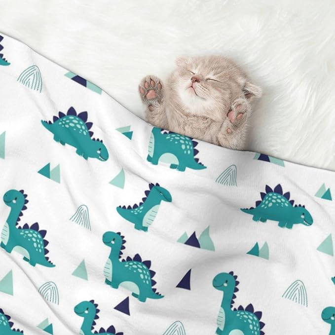 Reversible Plush Dot Pet Blanket for Dogs and Cats, Funny Dinosaur Green, Ultra Soft Two Sided Design with Warm Fuzzy Side and Smooth Side for Comfort