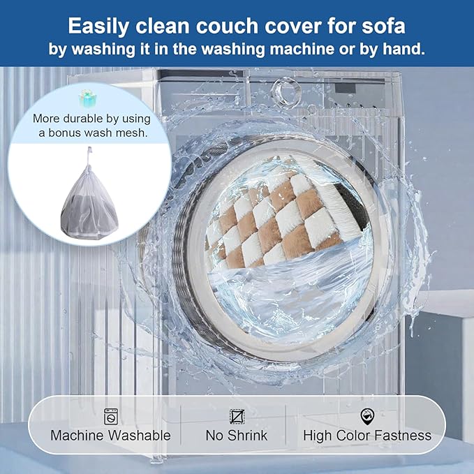 Dog Couch Cover for Washable, Non-Slip Plaid Square Sofa Cushion Protector, Soft, and Multi-Functional Pet Friendly Sofa Cover for Cats Dogs (27.6 x 82.7 inch, DarkCoffee)