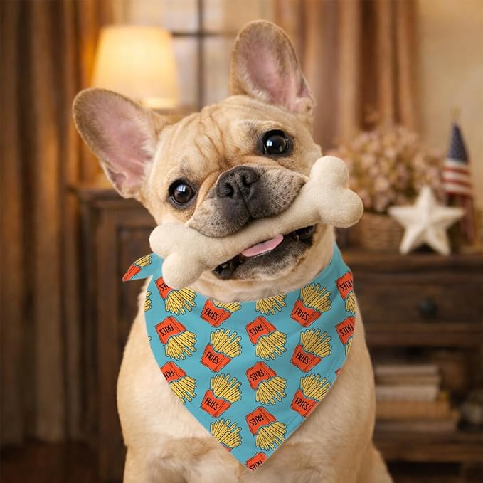 French Fries Pattern Dog Bandana, Cute Food Themed Pet Kerchief, Fries Lover Adjustable Triangle Dog Scarf, Comfortable Pet Bandana for Small Medium Dogs