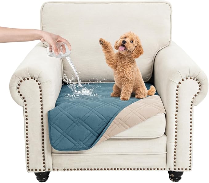 100% Waterproof Dog Couch Protector, Triple-Layer Waterproof Dog Bed Cover Pet Blanket Reversible 2-Tone Sofa Shield, Non-Slip Furniture Guard for Pets(30×30 Inch, Gray Blue+Apricot)