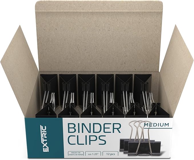 Binder Clips - 144 Medium Binder Clips, 1.25 Inch Black Paper Clamps, File Clip for Home, Office and School Supplies
