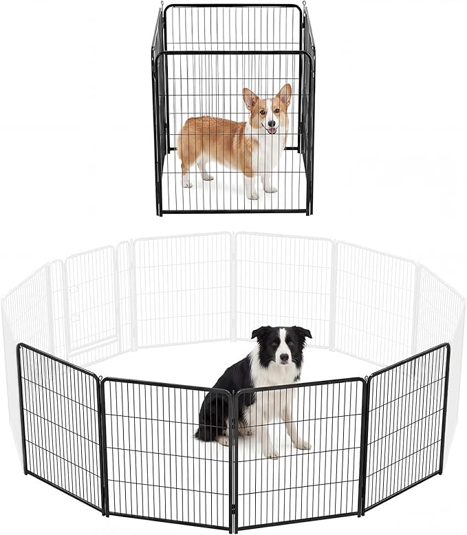 DUMOS Dog Playpen Indoor, Metal 32 Inch 4 Panels Foldable Pet Fence with Door, Outdoor Small Medium Large Dog Puppy Portable Exercise Play Pen for RV Camping, Trips, Play Yard