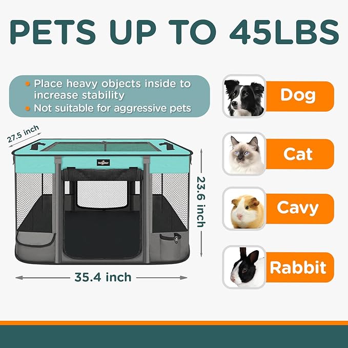 Foldable Pet Kitten Playpen, Upgrade Waterproof Portable Cat Dog Playpen Kennel Tent for Small Dog Cat, Retractable Shade Cover, Indoor Outdoor Use for Small Pet, BlackTeal.