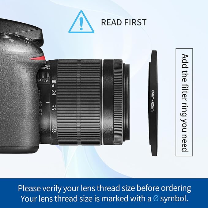 55-82mm Step-Up Ring Adapter, 55mm to 82mm Step Up Filter Ring