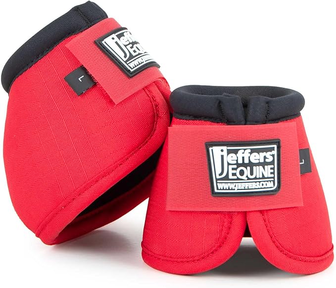 Jeffers Equine No Turn Bell Boots for Horses - Red, Large | Shock Absorbing Hoof Protection | Secure Double Hook & Loop Closure, Perfect for Travel, Turnout, Training, & Riding - 1 Pair
