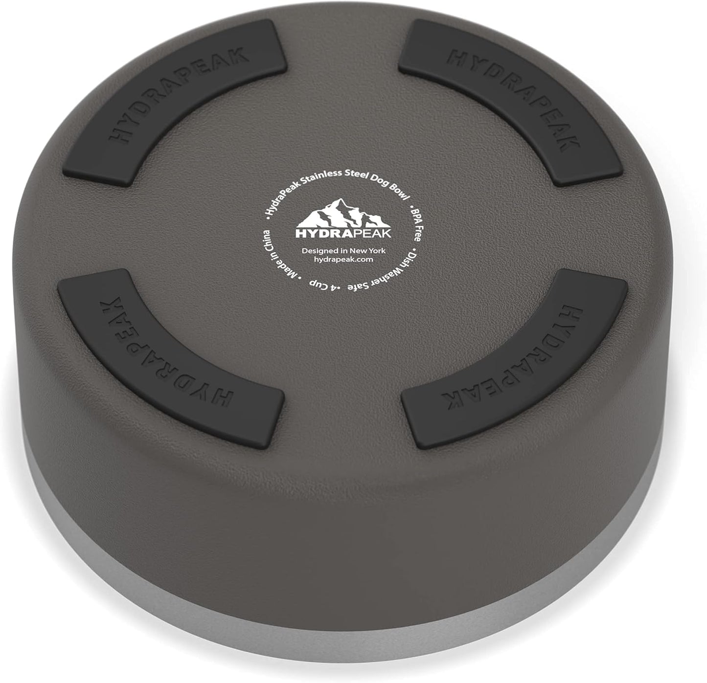 Hydrapeak Dog Bowl; Non Slip Stainless Steel; Water and Food Dish; Large Sized and Small Dogs; 32oz 64oz; Multiple Sizes; 4 Cup | Graphite
