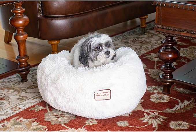 Plush Pet Bed - Ultra Soft Cuddler for Cats & Small Dogs - Skid-Free & Washable - 22x22x8
