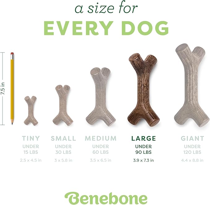 Benebone Bacon Stick Durable Dog Chew Toy for Aggressive Chewers, Real Bacon, Made in USA, Large