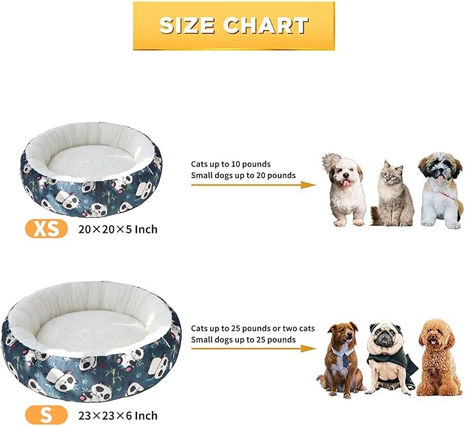 Circular Calming Dog & Cat Bed Anti-Anxiety Washable with Anti Slip Backing Donut Cuddler with Cute Jacquard Patterns for Cat and Small Puppy (XS-20in, Panda)