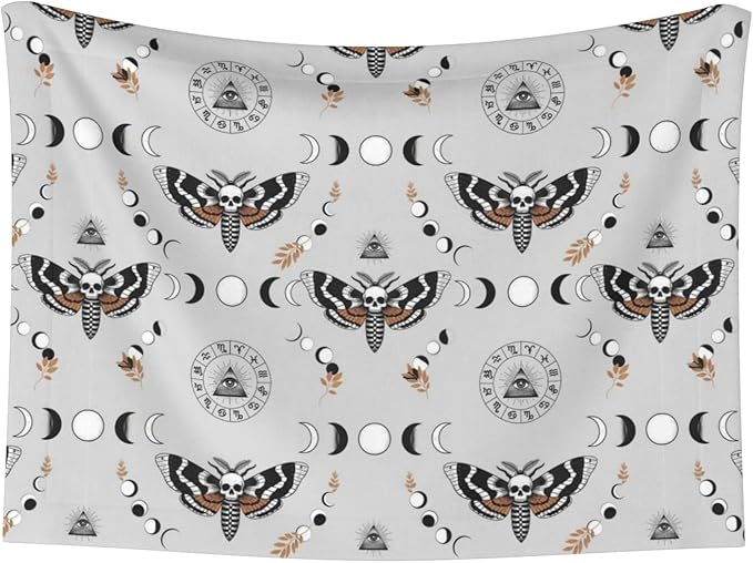 Dog and Cat Blanket in One, Butterfly Dead Head Sun Moon, Double Sided Plush Throw with Raised Dot Pattern on One Side and Flat Velvet on Other for Variety