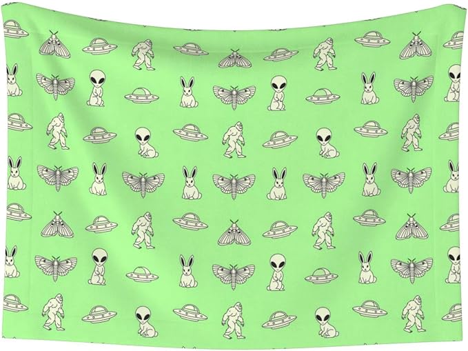 Two Sided Plush Pet Blanket for Crates Carriers Home Use, Aliens Sasquatch Savage Dinosaurs Green, Reversible Throw with Cozy Dot Fabric and Silky Reverse for Small Large Pets