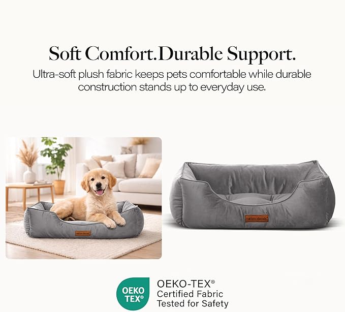 Modern Threads Luxury Dog Bed - Comfortable Tufted Velvet Cushion for Small to Medium Dogs - Machine Washable - Durable & Cute Sleep Space for Pets - Pamper Your Pet with Cozy Beds - Charcoal