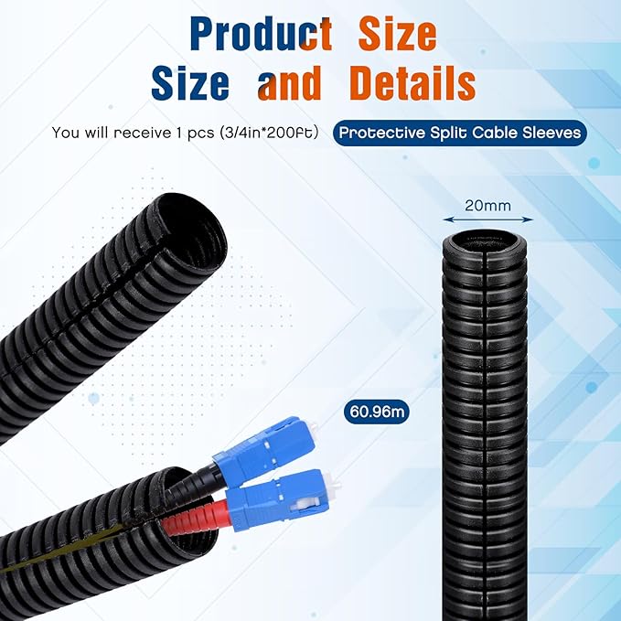 Sasylvia 3/4" X 200 Ft Split Wire Loom Tubing Wire Loom Assortment Split Cable Sleeves Bulk Flexible Electrical Conduit Protective kit