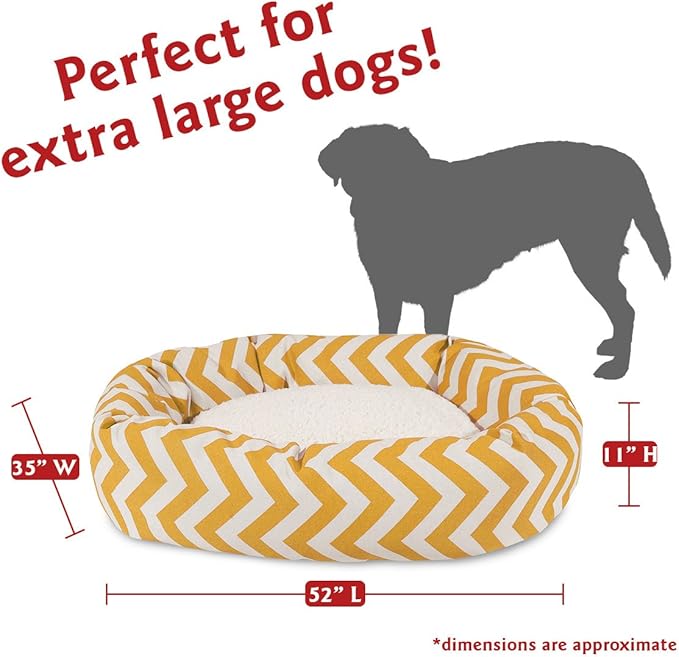 Majestic Pet 52 Inch Chevron Sherpa Calming Dog Bed Washable – Cozy Soft Round Pet Bed with Spine for Head Support - Fluffy Donut Bed 52x35x11 (inch) – X- Large - YELLOW