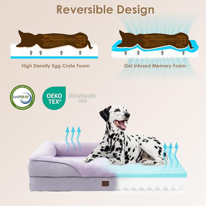 EHEYCIGA Orthopedic XL Dog Bed for Large Sized Dog, 48x35x7.5 Inch Extra Large Memory Foam Dog Couch Bed with Sides, Waterproof Liner & Washable Removable Cover, Bolster Pet Sofa, Purple
