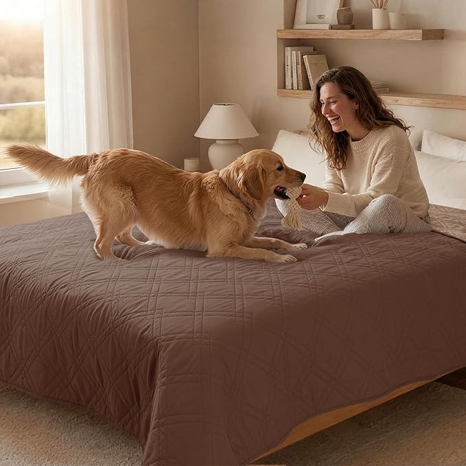 100% Waterproof Dog Couch Protector, Triple-Layer Waterproof Dog Bed Cover Pet Blanket Reversible 2-Tone Sofa Shield, Non-Slip Furniture Guard for Pets(35×71 Inch, Brown+Taupe)