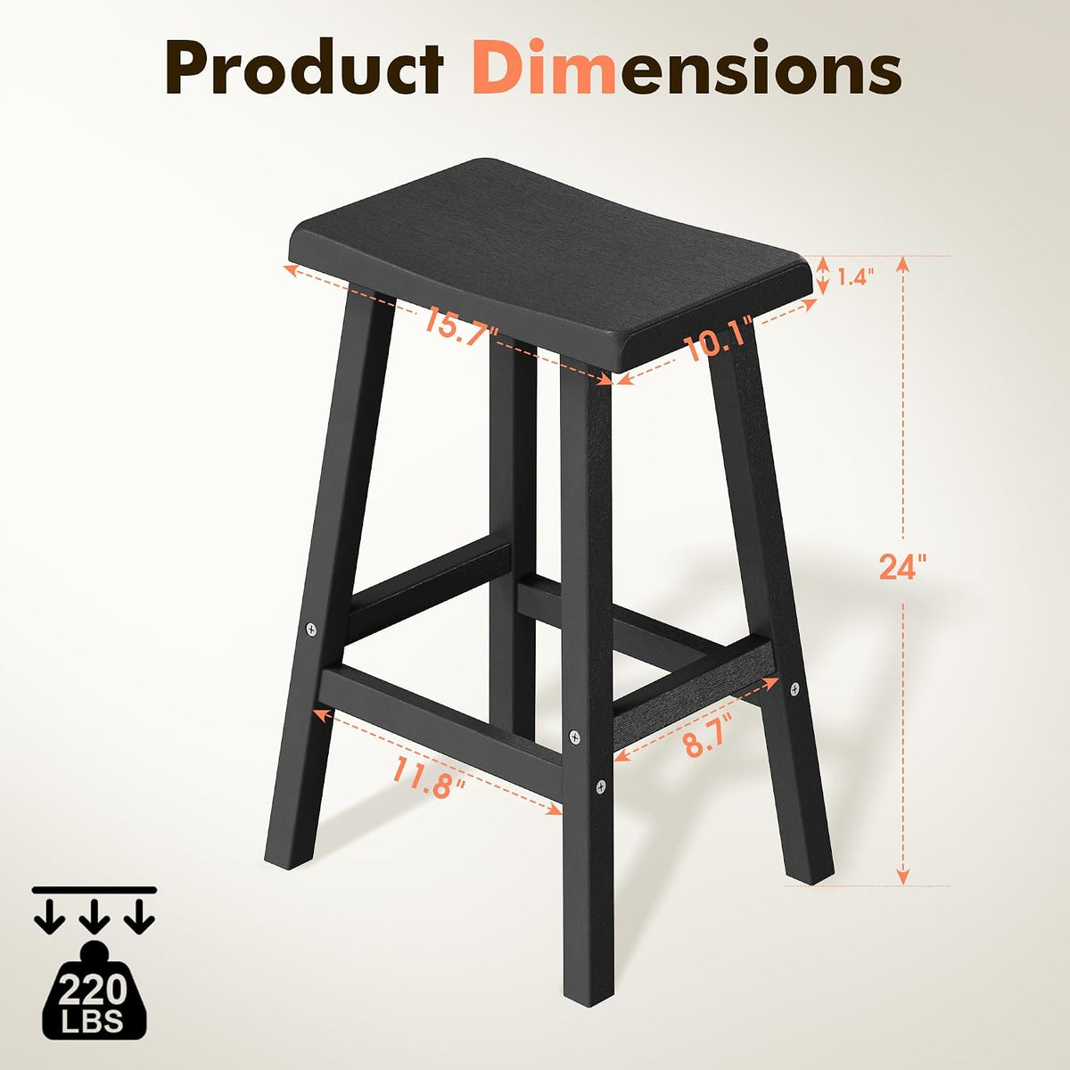 KAMABOKO 4 Set 24" HDPE Bar Stools Set Outdoor, Durable Resin Bar Chairs with Footrest, Weatherproof & Ergonomic Barstools for Patio, Deck & Poolside, Black