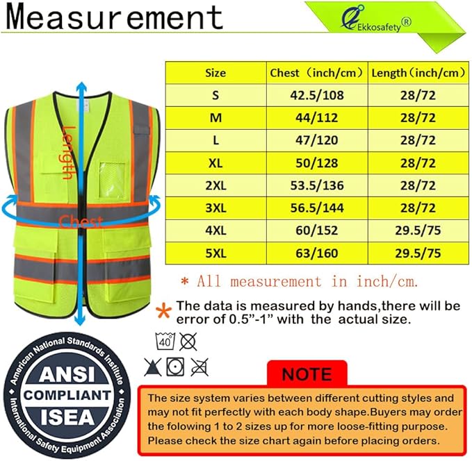 Reflective Mesh Safety Vest for Men Women with 5 Pockets and Zipper Front High Visibility Mesh Vest Hi Vis Construction Work Vest,Meets ANSI/ISEA Standards(EK175-Yellow-M)