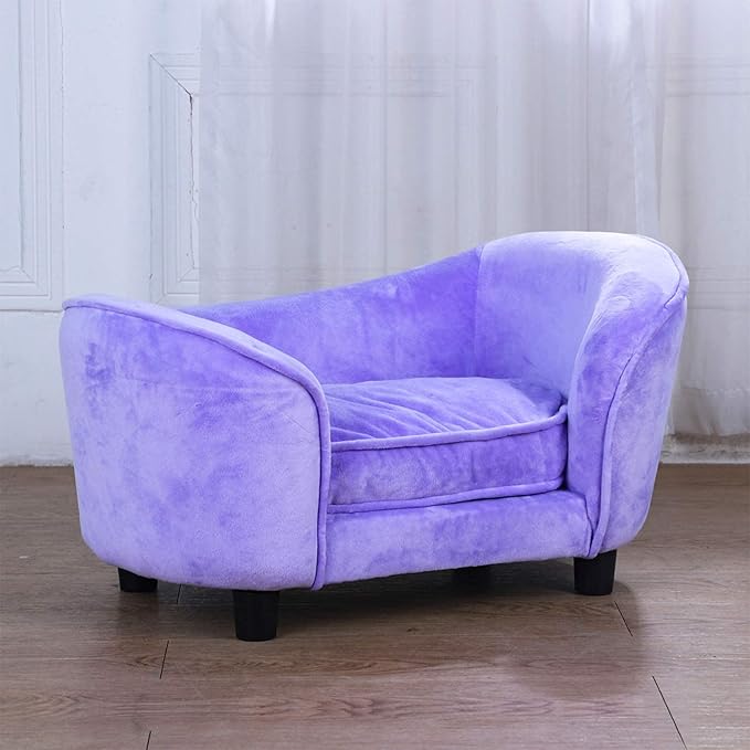 Getifun Pet Bed Sofa, Velvet Couch with Removeable Washable Cushion for Small Dog Cat (Purple)