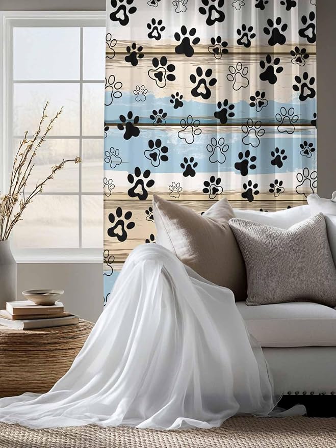 Sheer Curtains 72 Inches Long, Vintage Farmhouse Rustic Wooden Grain Privacy
