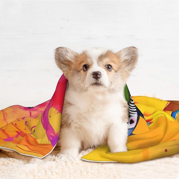 Waterproof Dog Blanket Soft Pet Blanket for Puppy Cat, Fleece Cat Throw Blankets for Furniture Bed Couch Sofa Reversible - Vibrant Parrot Splash Art