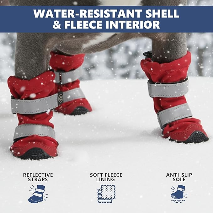 Spark Paws Dog Shoes, Waterproof Dog Boots for Medium to Large Dogs, Non Slip, Breathable Dog Booties and Paw Protectors - 4PCS Doggie Hiking Boots with Reflective Straps - Red, Size 1