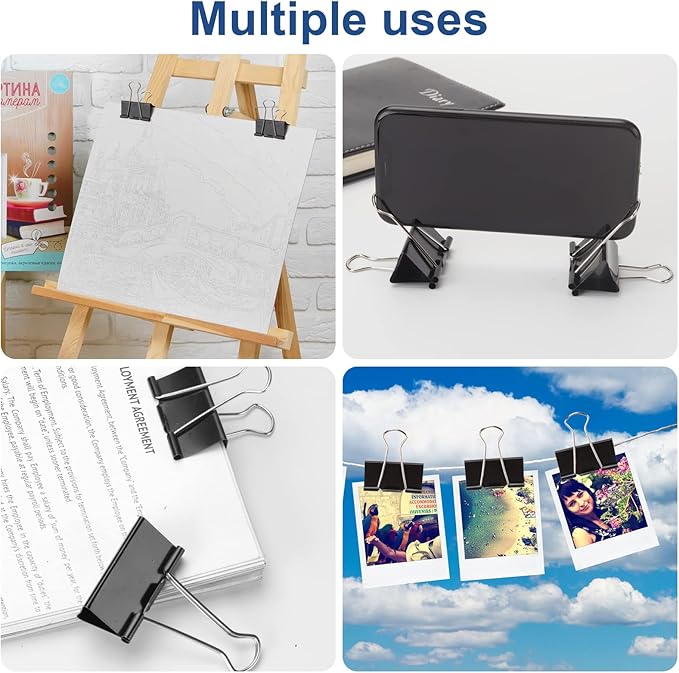 48 Pack Extra Large Binder Clips 2 Inch Paper Clip Large Binding Clip, Jumbo Paperclips Bulk, Heavy Duty Big Paperwork Clamp Black, School Teachers Office and Kitchen Home Supplies