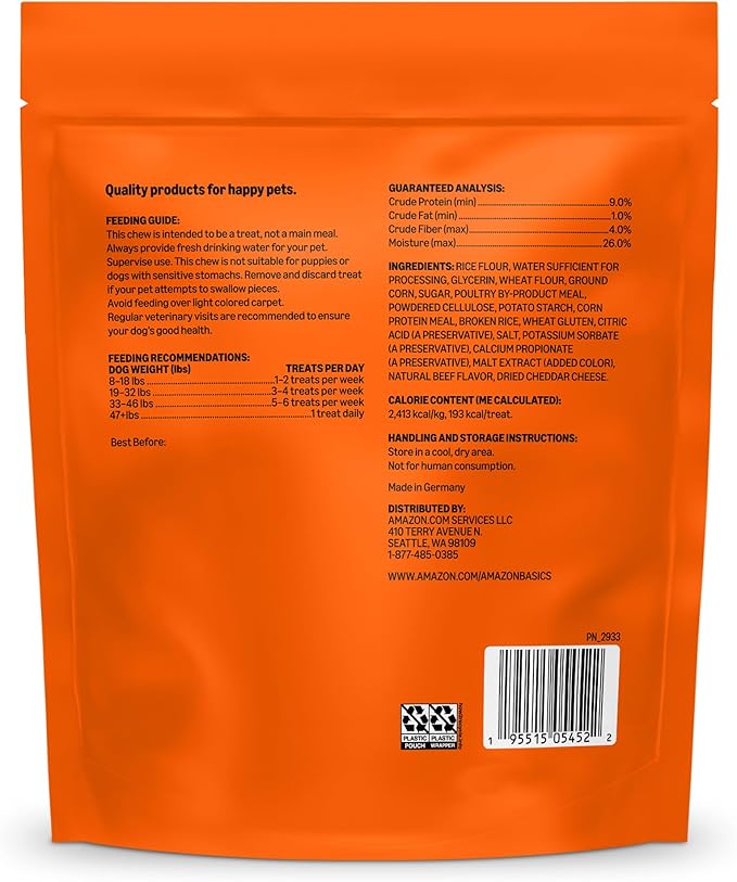 Amazon Basics Double Chew Bone Dog Treats, Beef and Cheddar - 8 count, 1 pack