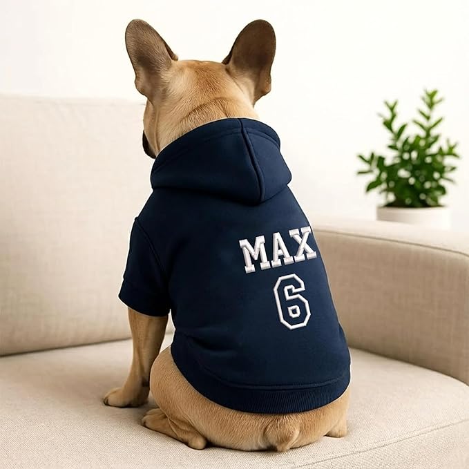 Noni Personalized Name and Number Dog Hoodie, Embroidered Puppy Sweater with Name Text, Custom Pet Clothes Warm Winter Outfit for Dogs, Pet Birthday Outfit, Gift for Dog Lovers