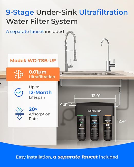 Waterdrop TSB-UF 0.01 μm Ultra Filtration Under Sink Water Filter System