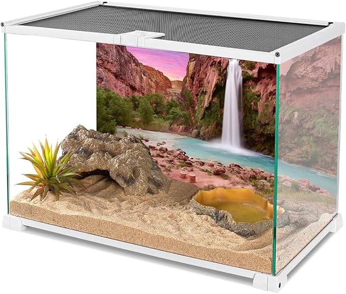 AWERT 36x18 inches Reptile Habitat Background Sunset Mountain Waterfall Terrarium Background Polyester Background