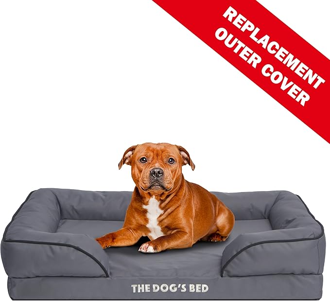 The Dog’s Bed Replacement Outer Cover & Bolster for Standard Foam Beds, Oxford Fabric, Grey, Large