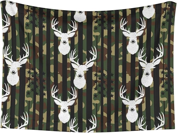 Pet Blanket for Indoor Outdoor Use, Cool Deer Camo Camouflage American Flag Hunting Black, Two Sided Reversible Plush Mat with Bumpy Dot Texture for Patios Crates Portable Bed Companion