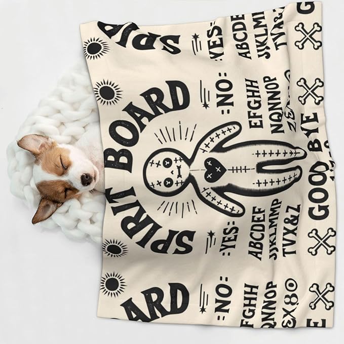 Double Sided Pet Mat for Dog Bed Topper Cat Blanket Furniture Protector, Spirit Board with A Voodoo Doll Occultism Set, Reversible Plush with Tactile Dot Pattern for Style Change