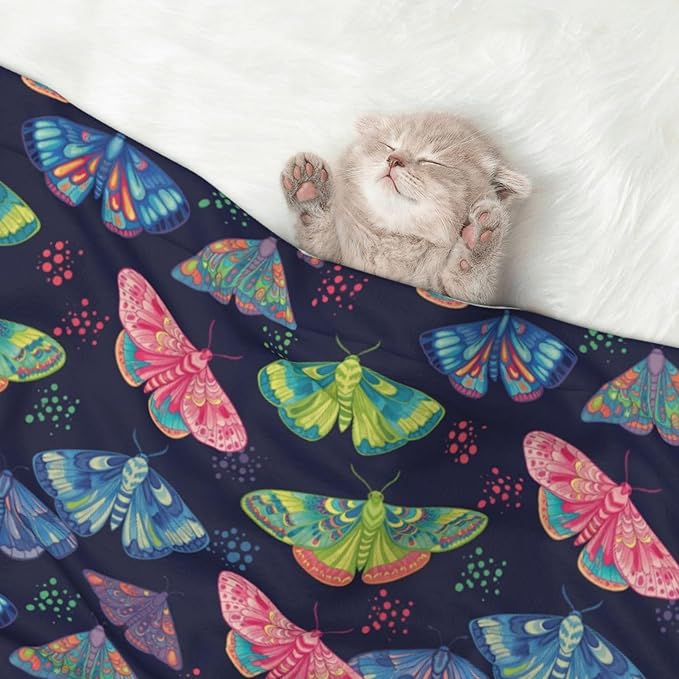 Double Sided Pet Bed Blanket for Added Cushion Warmth, Colorful Butterflies, Reversible Cover with Textured Dot Surface for Existing Beds Standalone Mat