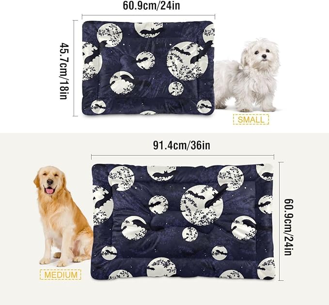 Halloween Bat Moon Pet Bed Cute Dog Bed Mat Absorbing Non Slip Pad Pet Sleeping Mat for Small, Medium, and Large Dogs Puppy Cat 24 in x 18 in