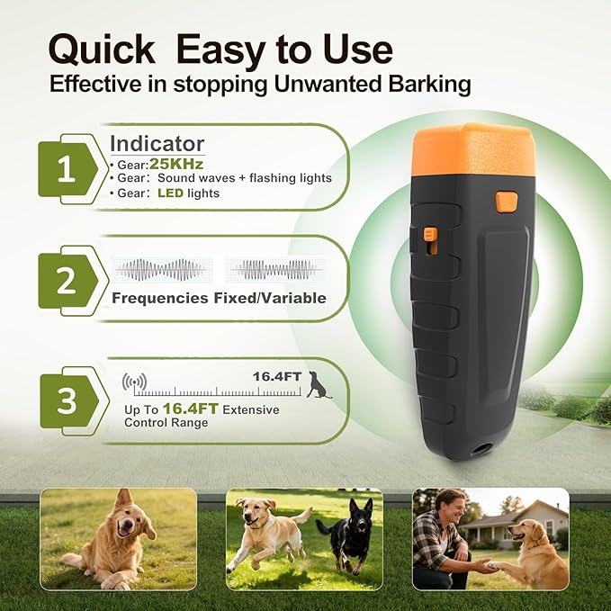 Bark Deterrent Training Device, Rechargeable Ultrasonic Anti Barking Device for Dogs, Dog Bark Control Devices Safe for Dogs & Human Portable Indoor Outdoor, Dog Training & Behavior Aids