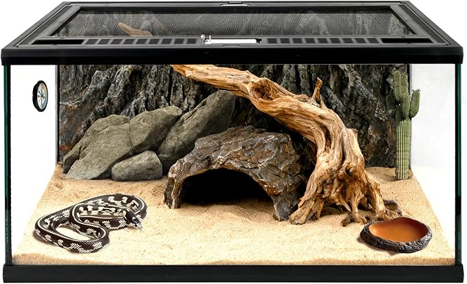 Reptile Glass Tank 20"*12"*10" Pre-Assembled Terrarium for Turtle,Hermit Crab,Bearded Dragon,Gecko,Lizard,Snake,Spider,Fish,Tarantula Enclosure with Top Screen Ventilation and Openning Door