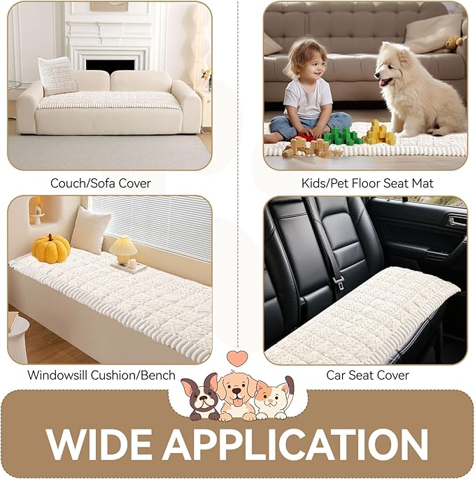 OTOB Couch Covers for 3 Cushion Sofa Pet Friendly Washable, All Seasons Non Slip Plush Fuzzy Sofa Covers, Geometric Jacquard Soft Cozy Dog Bed Mat Sofa Slipcovers Protector (White, 27.6" x 82.7")