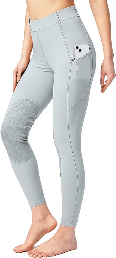 SANTINY Women's Horse Riding Pants with Zipper Pockets Knee-Patch Schooling Tights Equestrian Breeches for Women