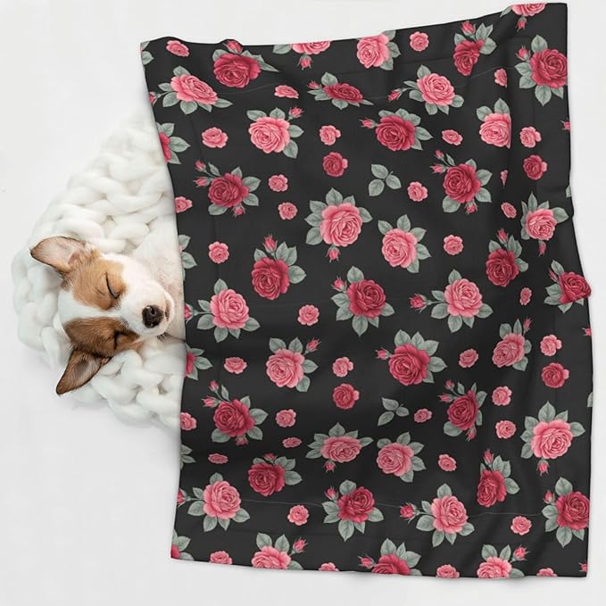 Dog and Cat Blanket in One, Rose Seamless Pattern Pink, Double Sided Plush Throw with Raised Dot Pattern on One Side and Flat Velvet on Other for Variety