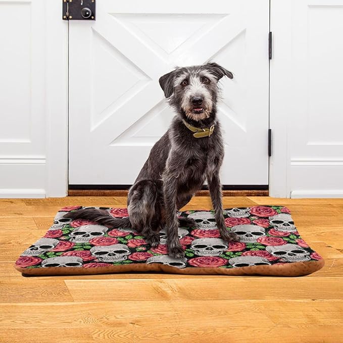 Pet Bed Gothic Skull Roses Dog Bed Mat Absorbing Non Slip Pad Pet Sleeping Mat for Small, Medium, and Large Dogs Puppy Cat 36 in x 24 in