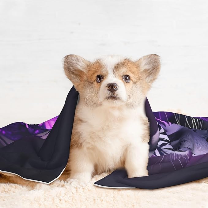 Waterproof Dog Blanket Soft Pet Blanket for Puppy Cat, Fleece Cat Throw Blankets for Furniture Bed Couch Sofa Reversible - Purple Pattern White Tiger